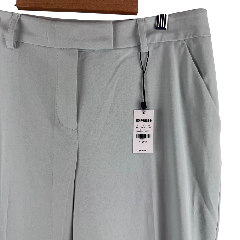 Express Editor Relaxed Trouser Women 8L Silver Sage Mid Rise Wide Leg Pants NEW